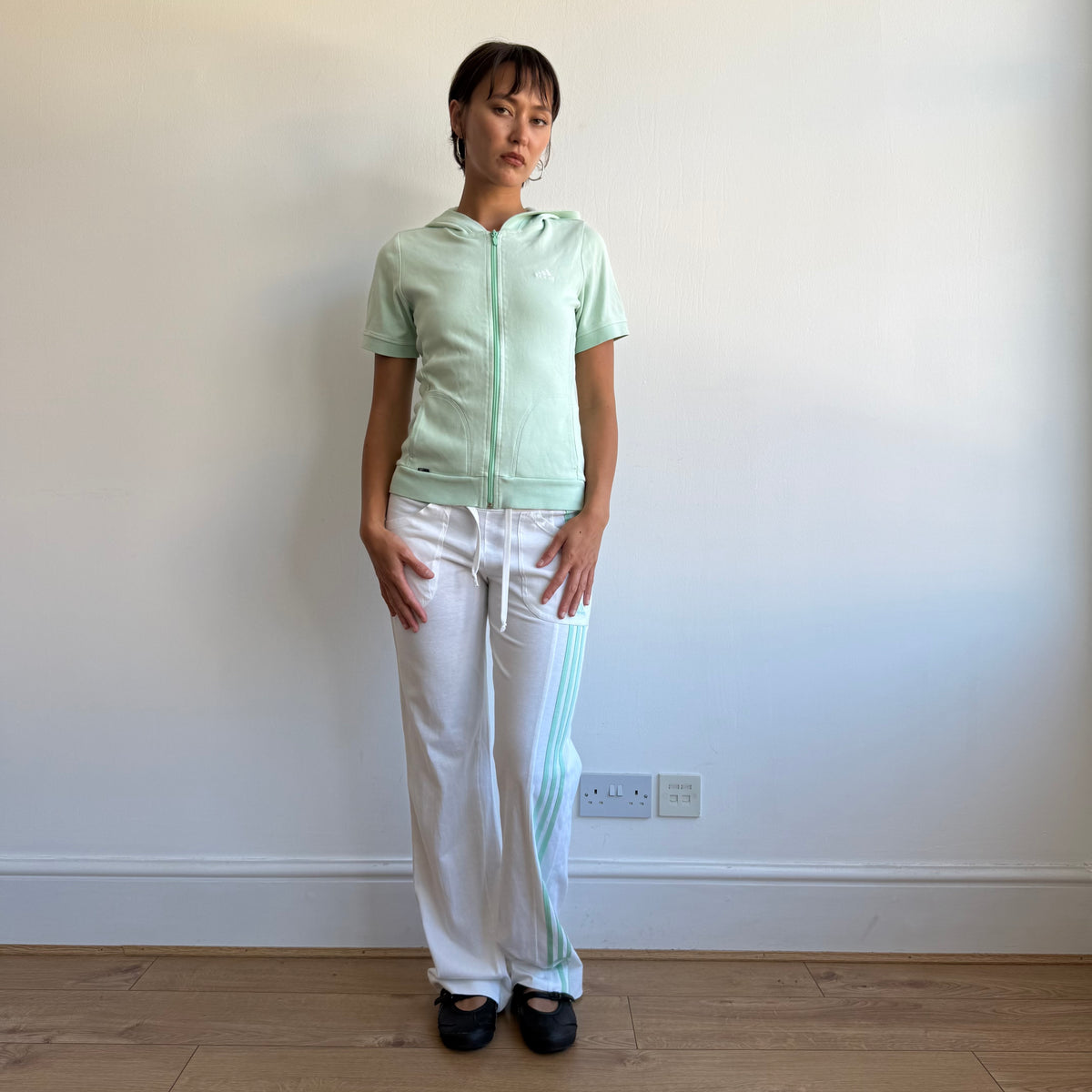 White + mint Adidas flared yoga set - Size M
