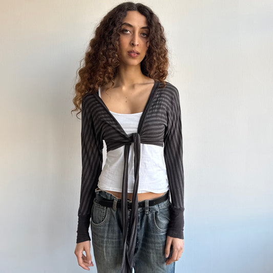 Brown striped wrap ballet cardi - One Size