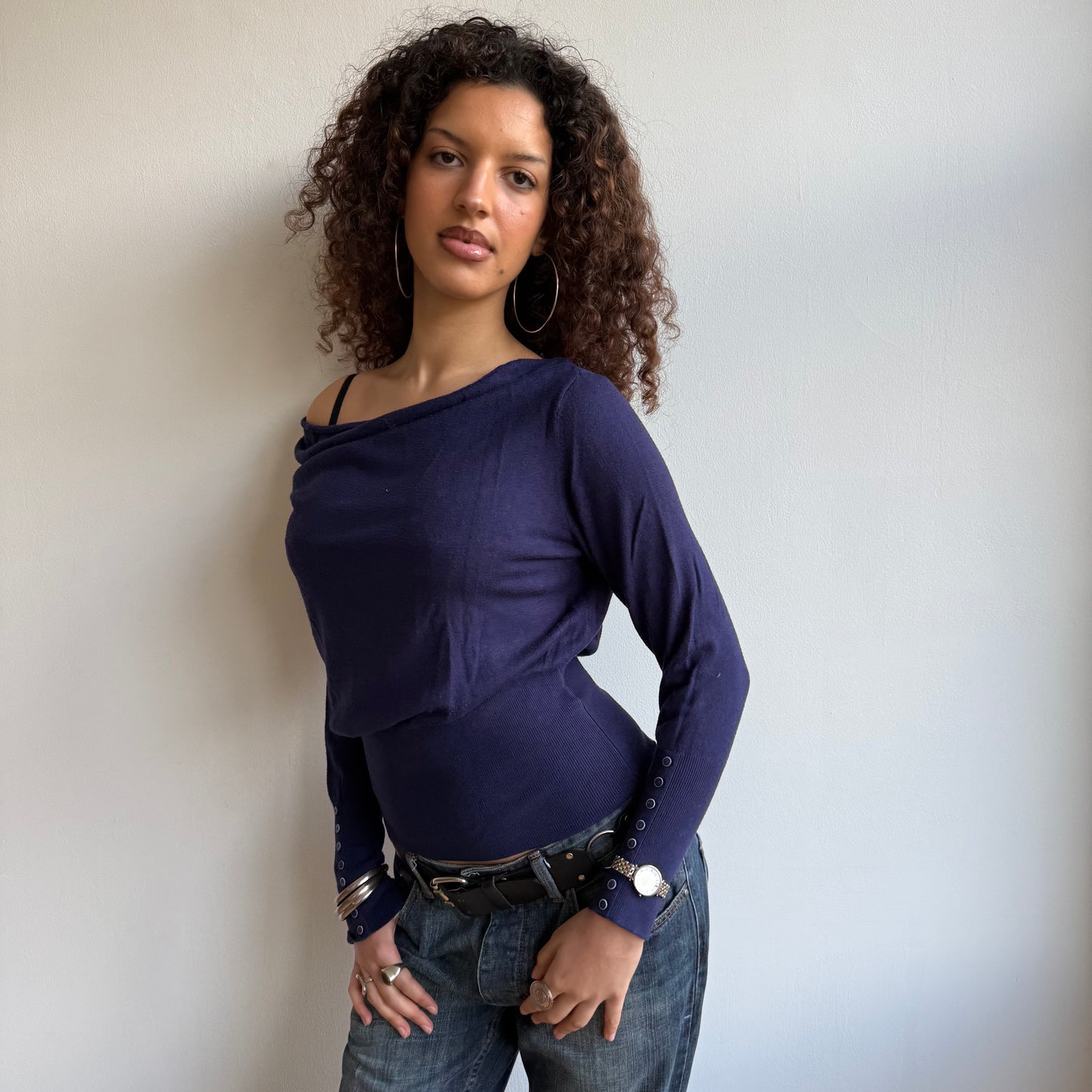 Navy slouchy button knit - Size S