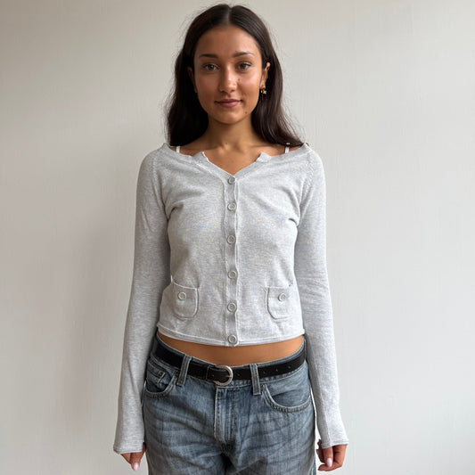 Grey button pocket cardi - Size S