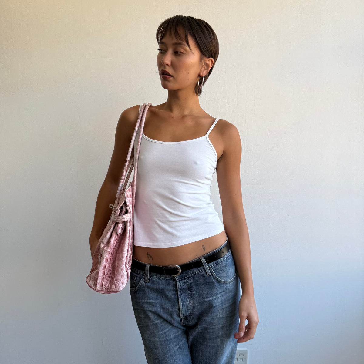 Pink snake leather firkin bag - One Size