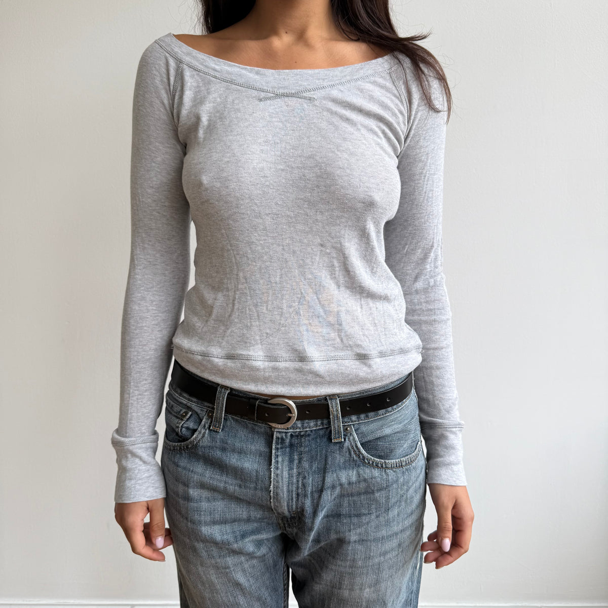 Grey stitch long sleeve top - Size S-M