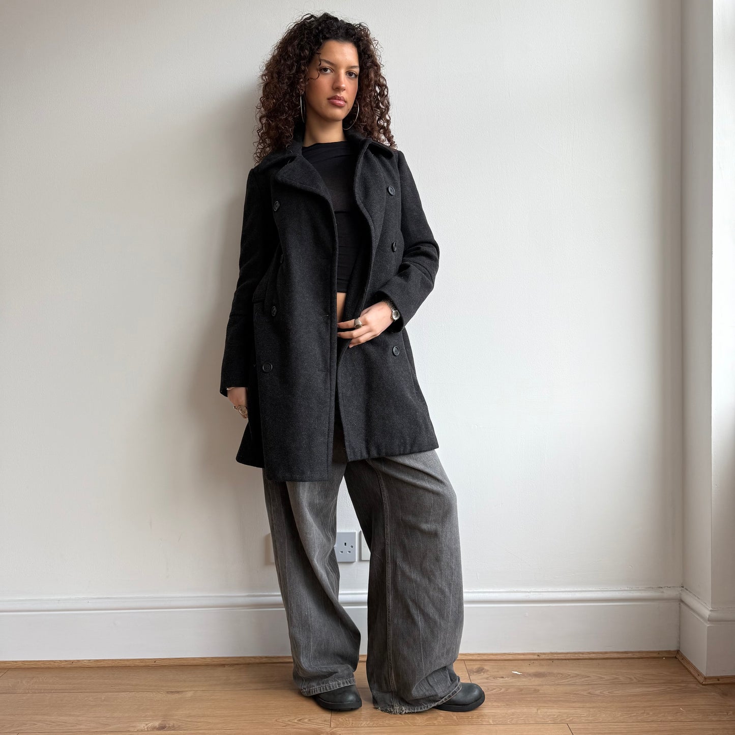 Grey wool double breasted peacoat - Size M