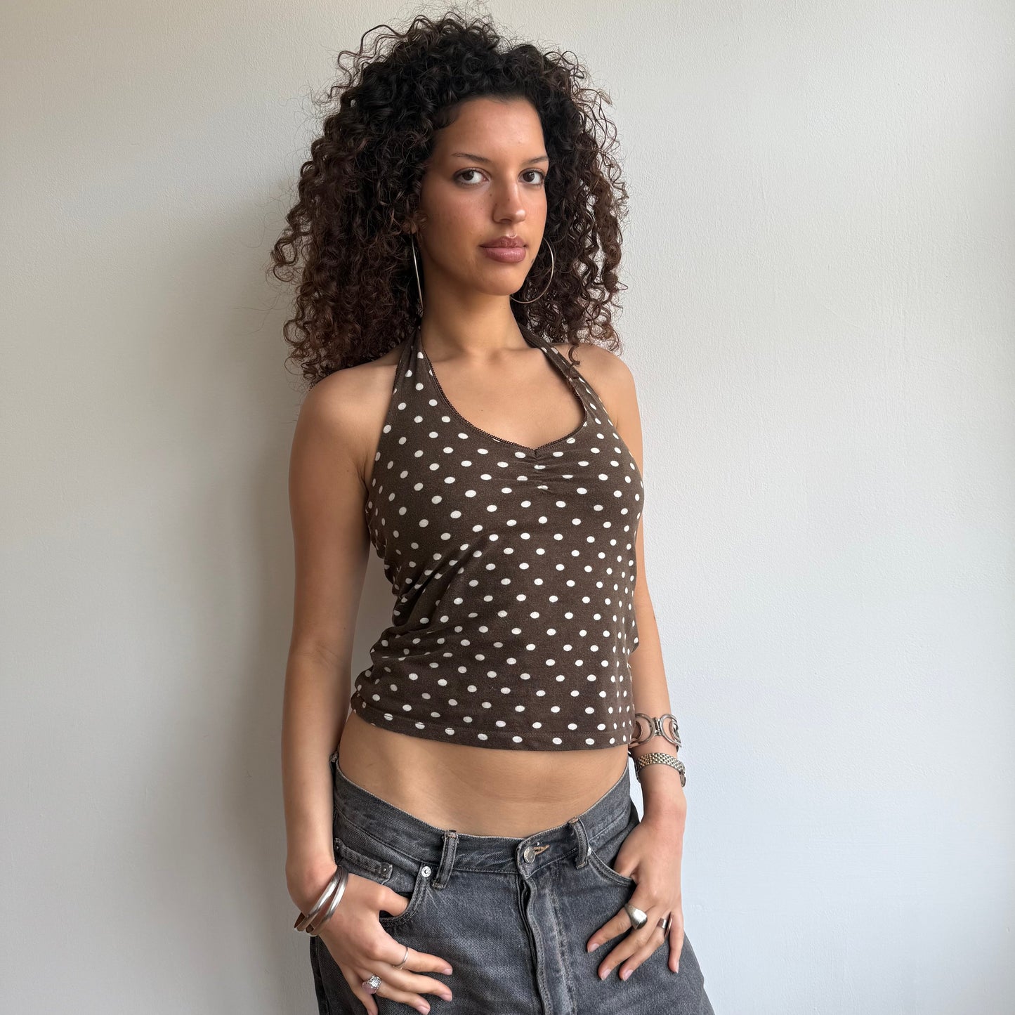 Brown polka dot halter top - Size M