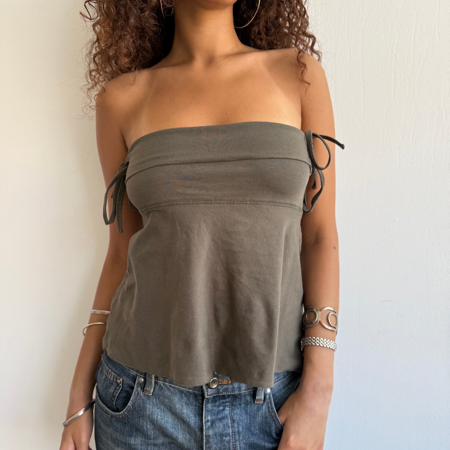 Khaki ruched bandeau top - Size S