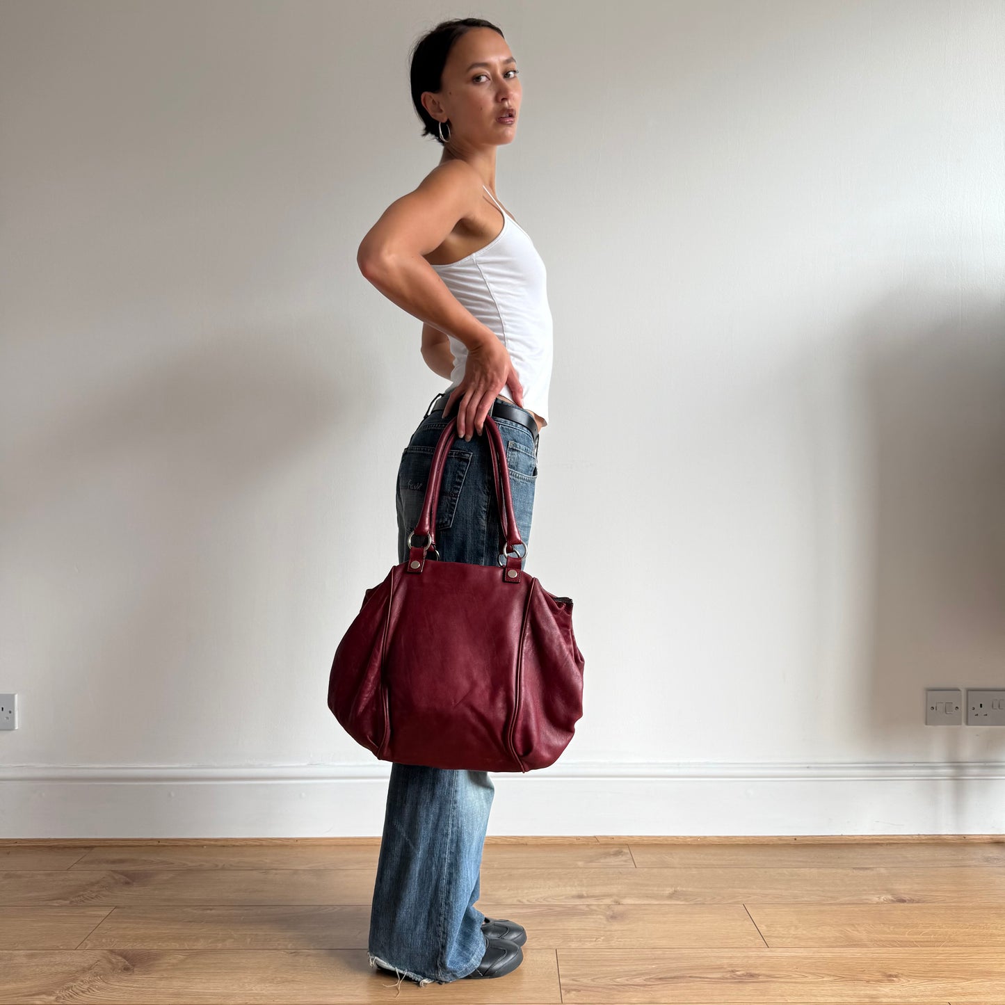 Burgundy leather handbag - One Size