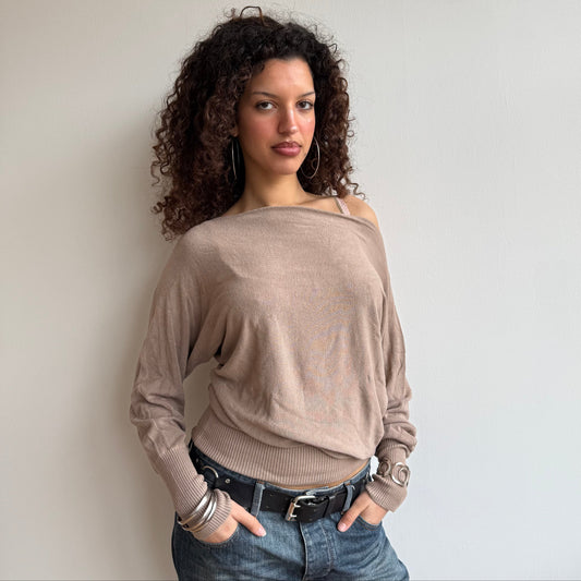Beige slouchy knit jumper - Size M