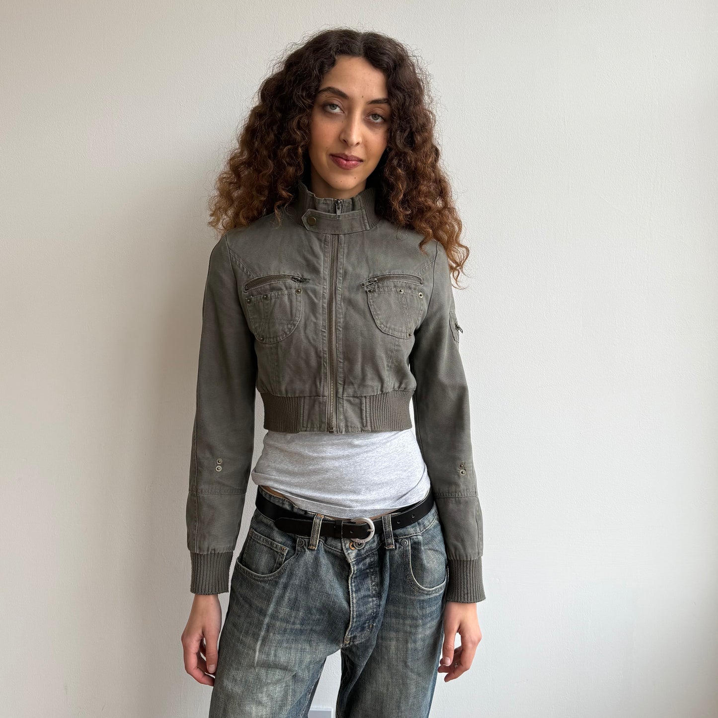 Khaki cargo cropped jacket - Size S