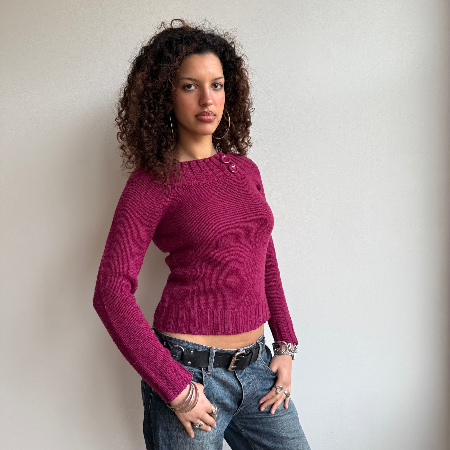 Fuschia Bardot knit - Size S