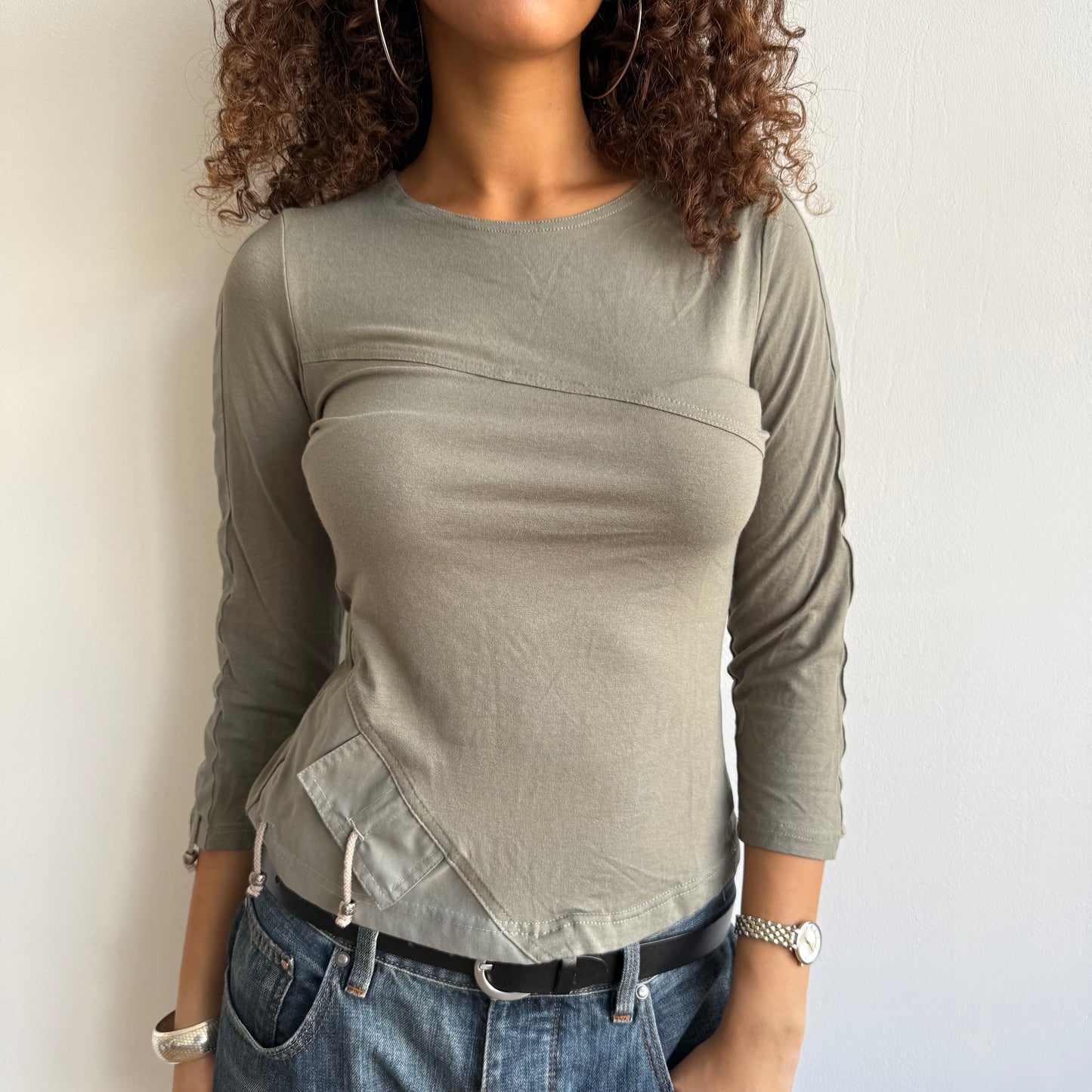 Khaki cargo long sleeve top - Size M