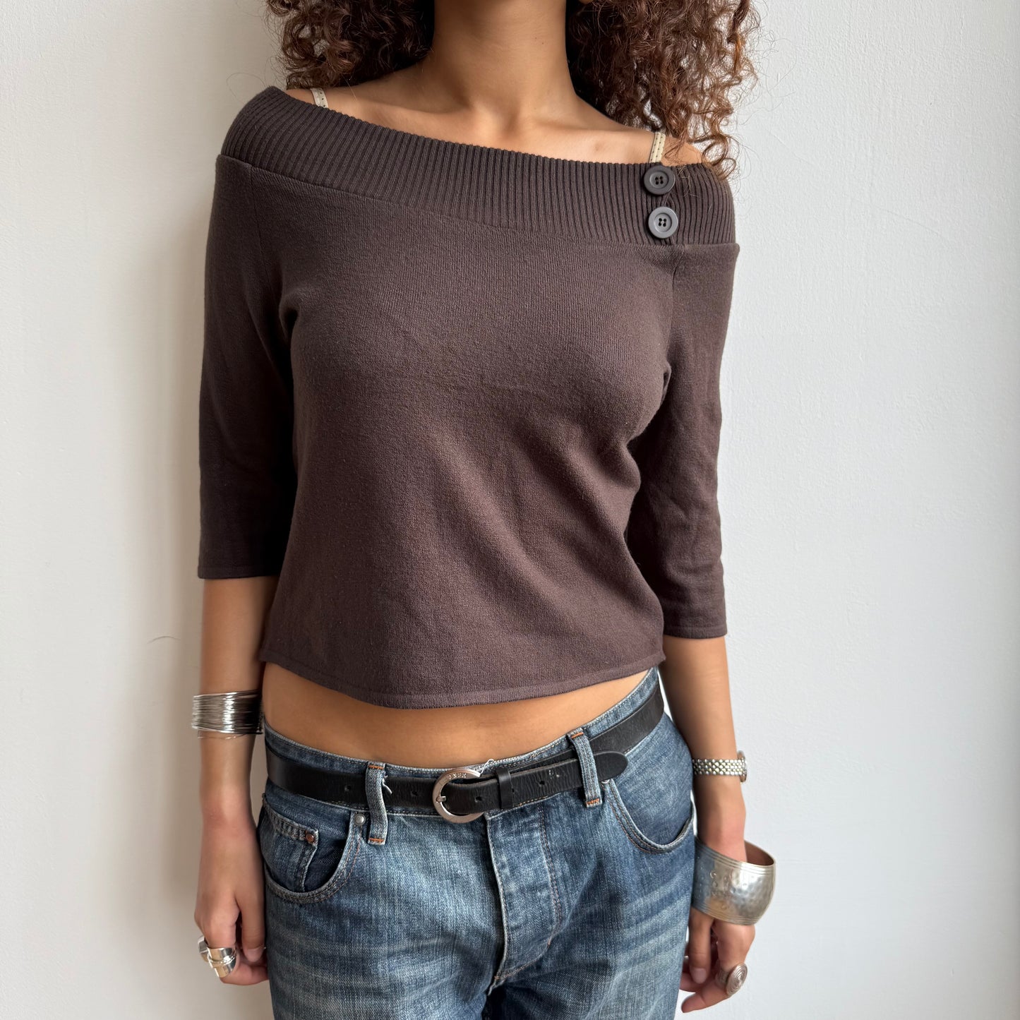 Brown 3/4 Bardot knit - Size S