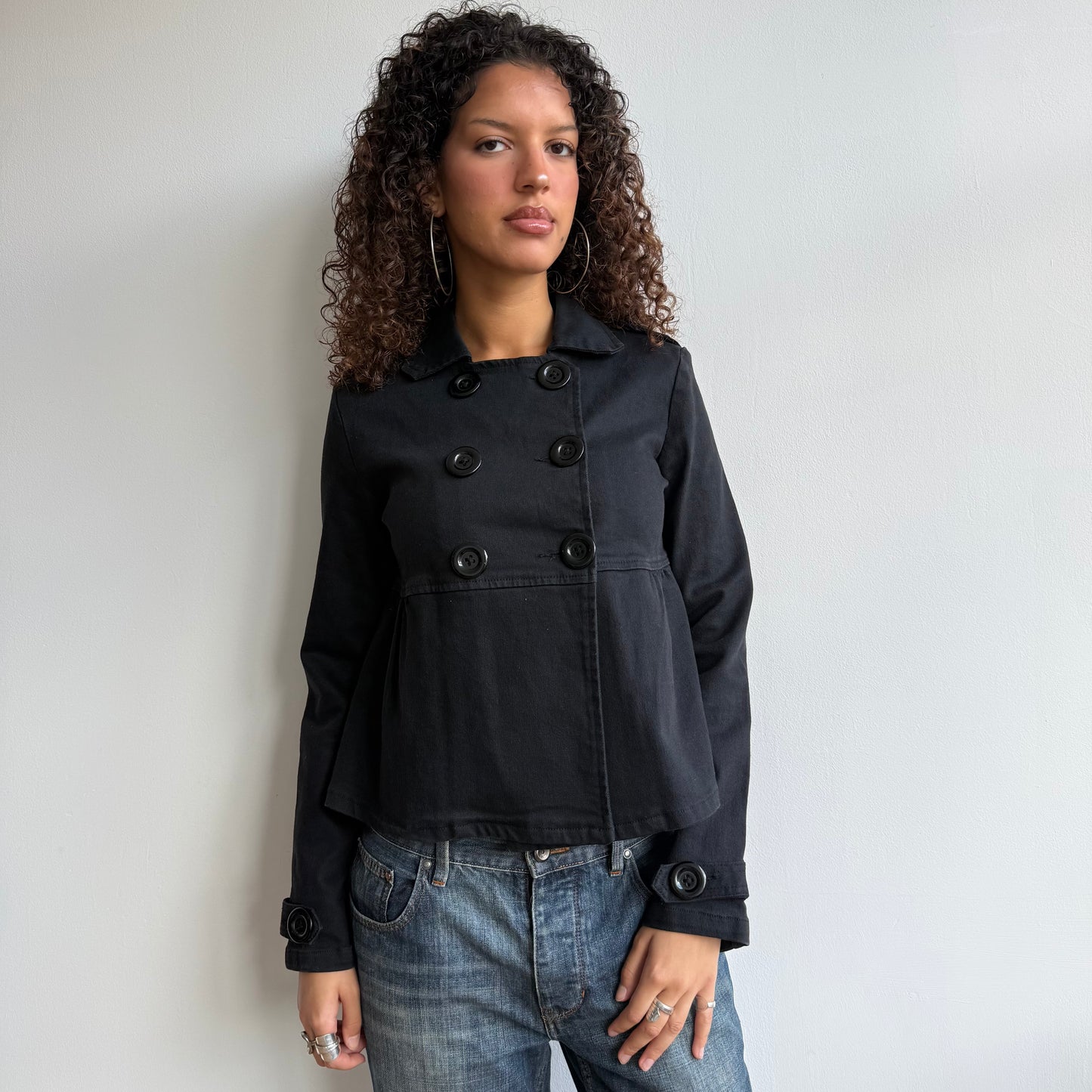 Black denim peacoat - Size M + L