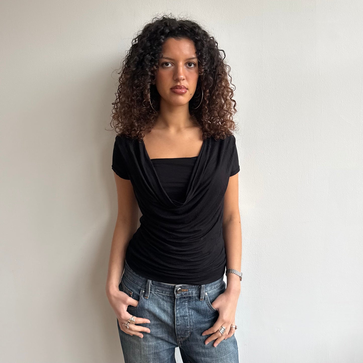 Black slouchy cowl top - Size S/M