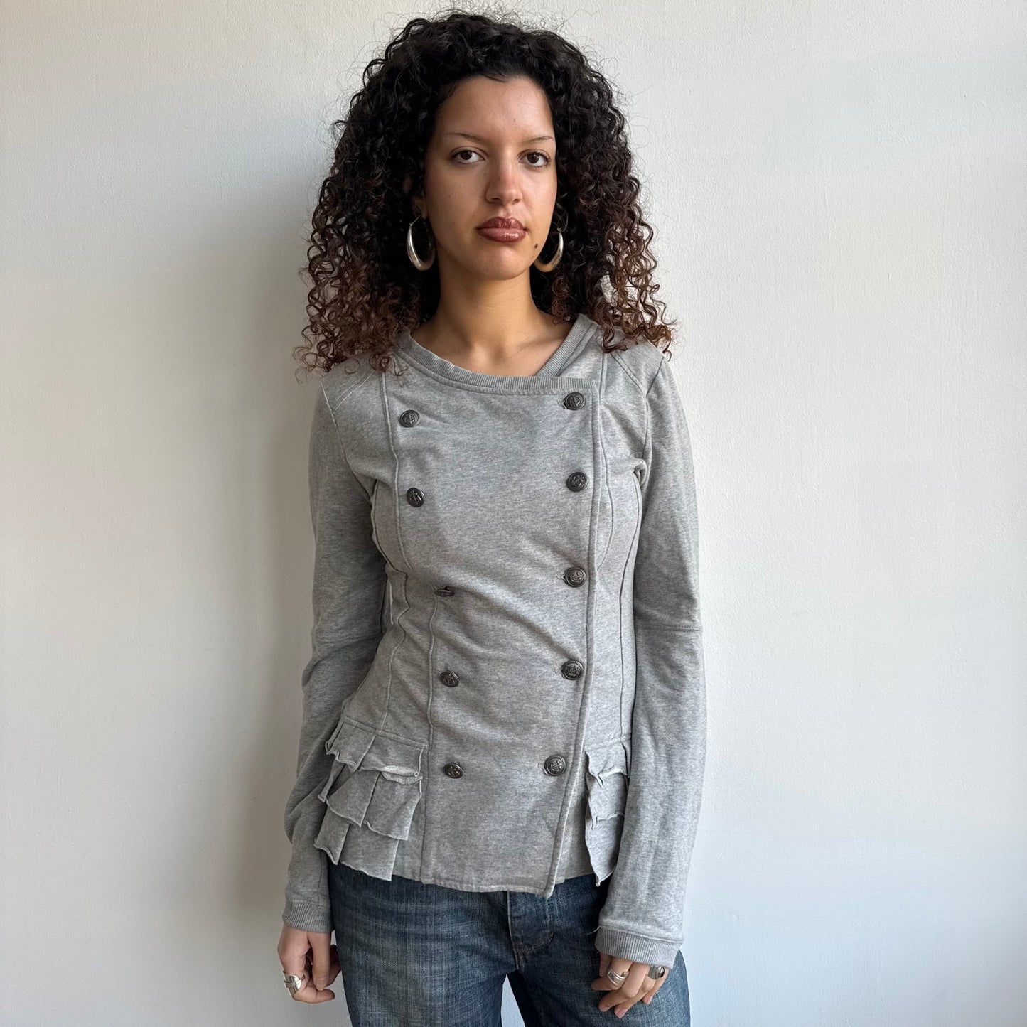 Grey ruffle peacoat jumper - Size M