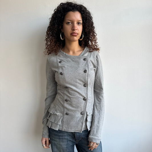 Grey ruffle peacoat jumper - Size M