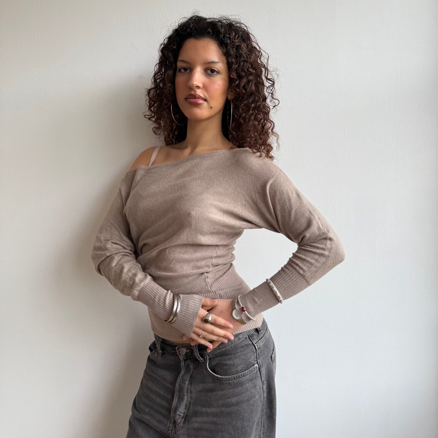 Beige slouchy knit jumper - Size S