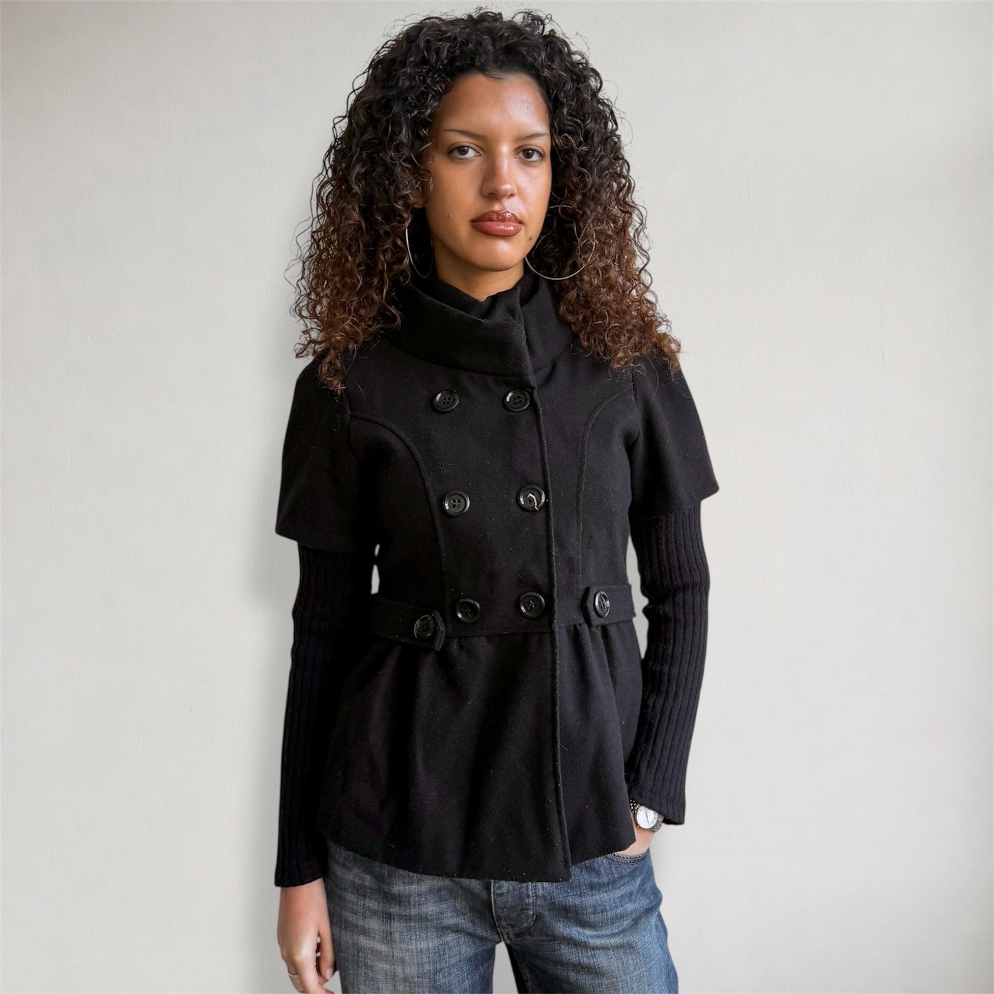 Black bi-material peacoat - Size M