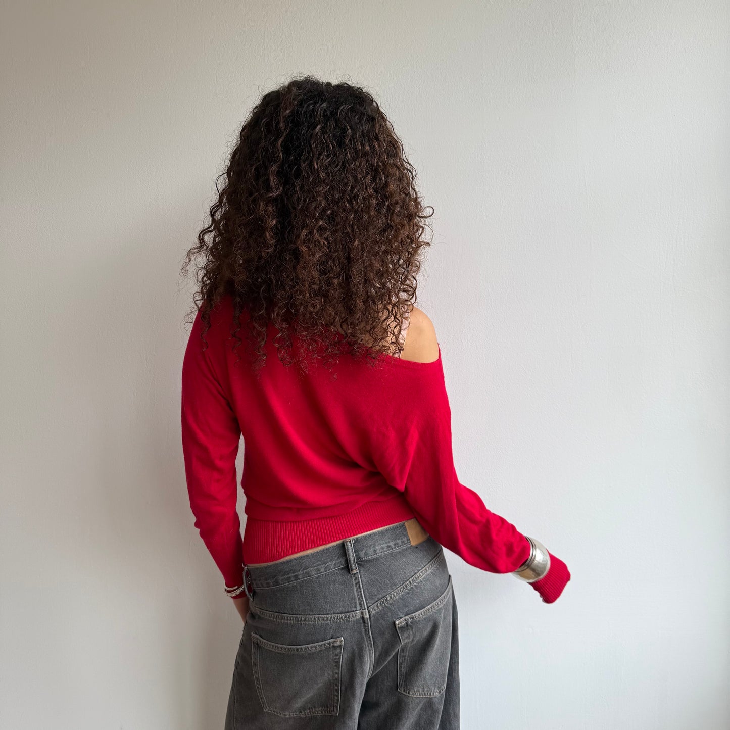 Cherry red slouchy knit jumper - Size S-M