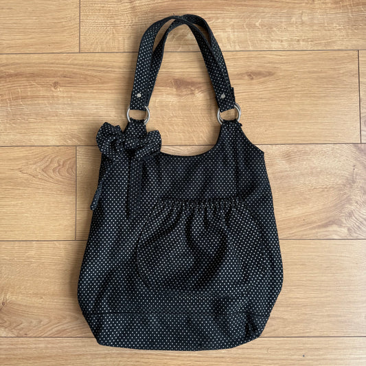 Black polka dot tote bag