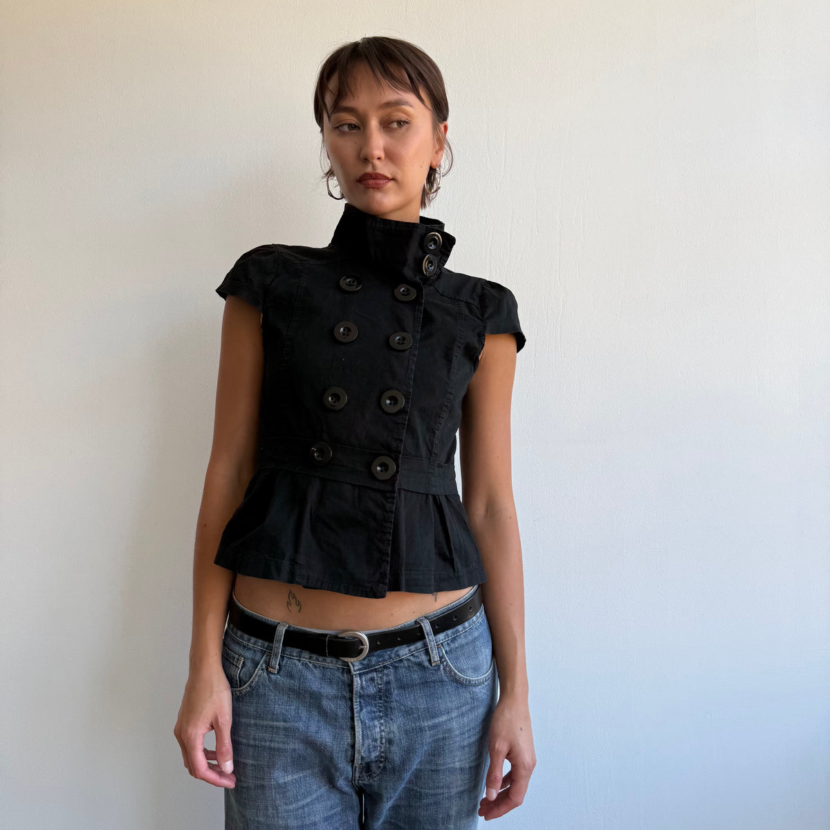 Black double breasted peacoat - Size M