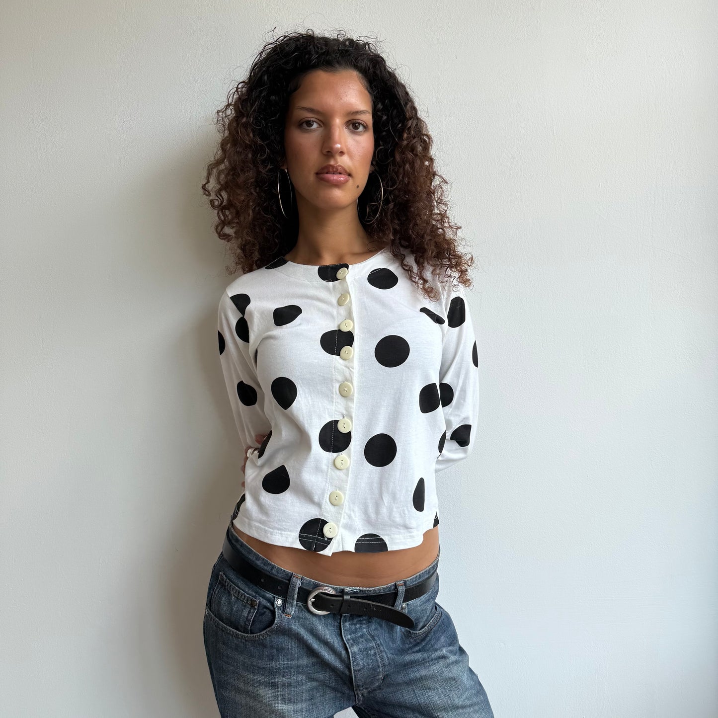 White polka dot button top - Size S