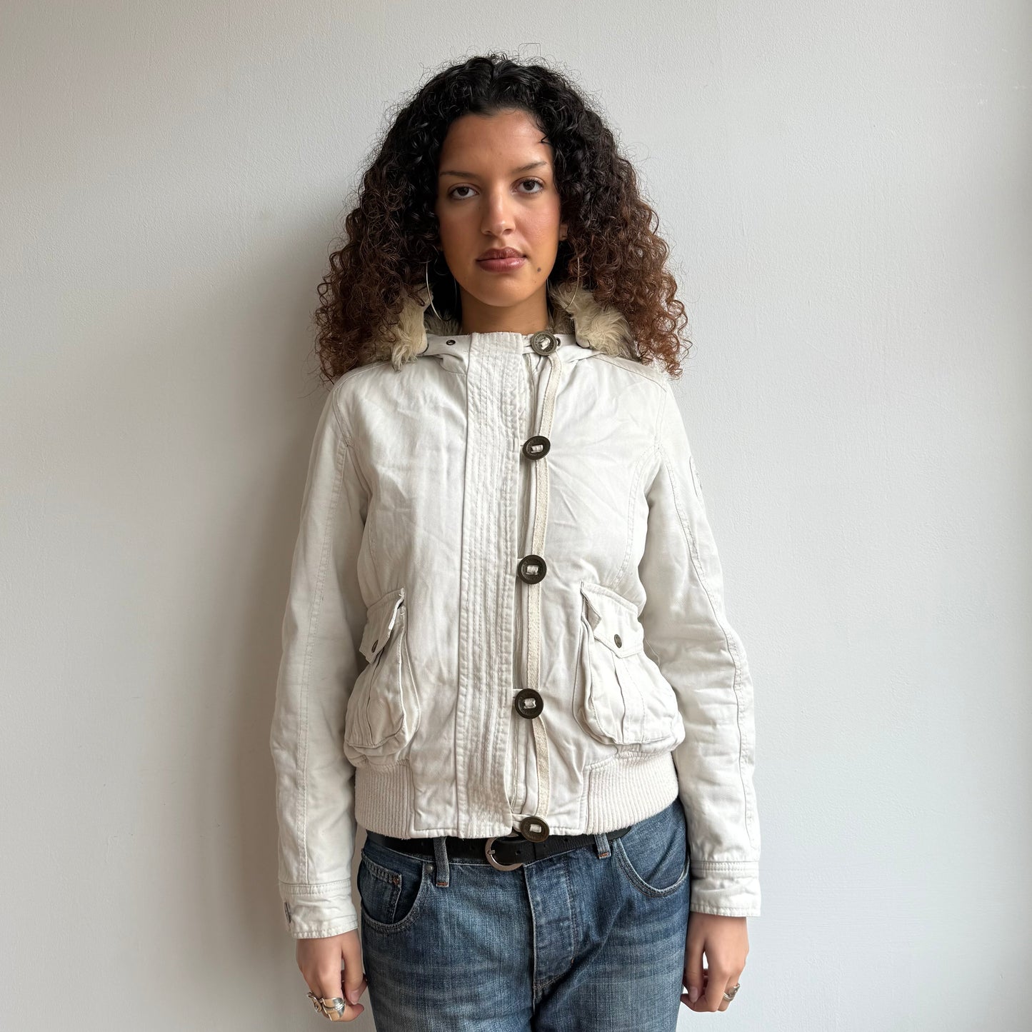 White cargo fur bomber jacket - Size M