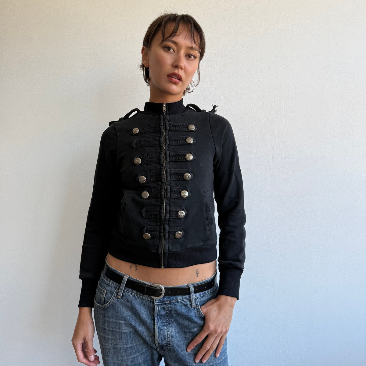 Black military zip up jumper - Size S