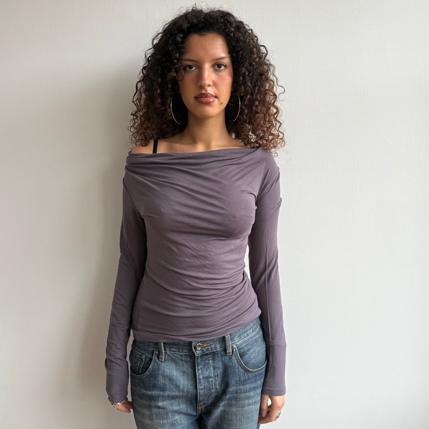 Grey slouchy long sleeve top - Size S/M