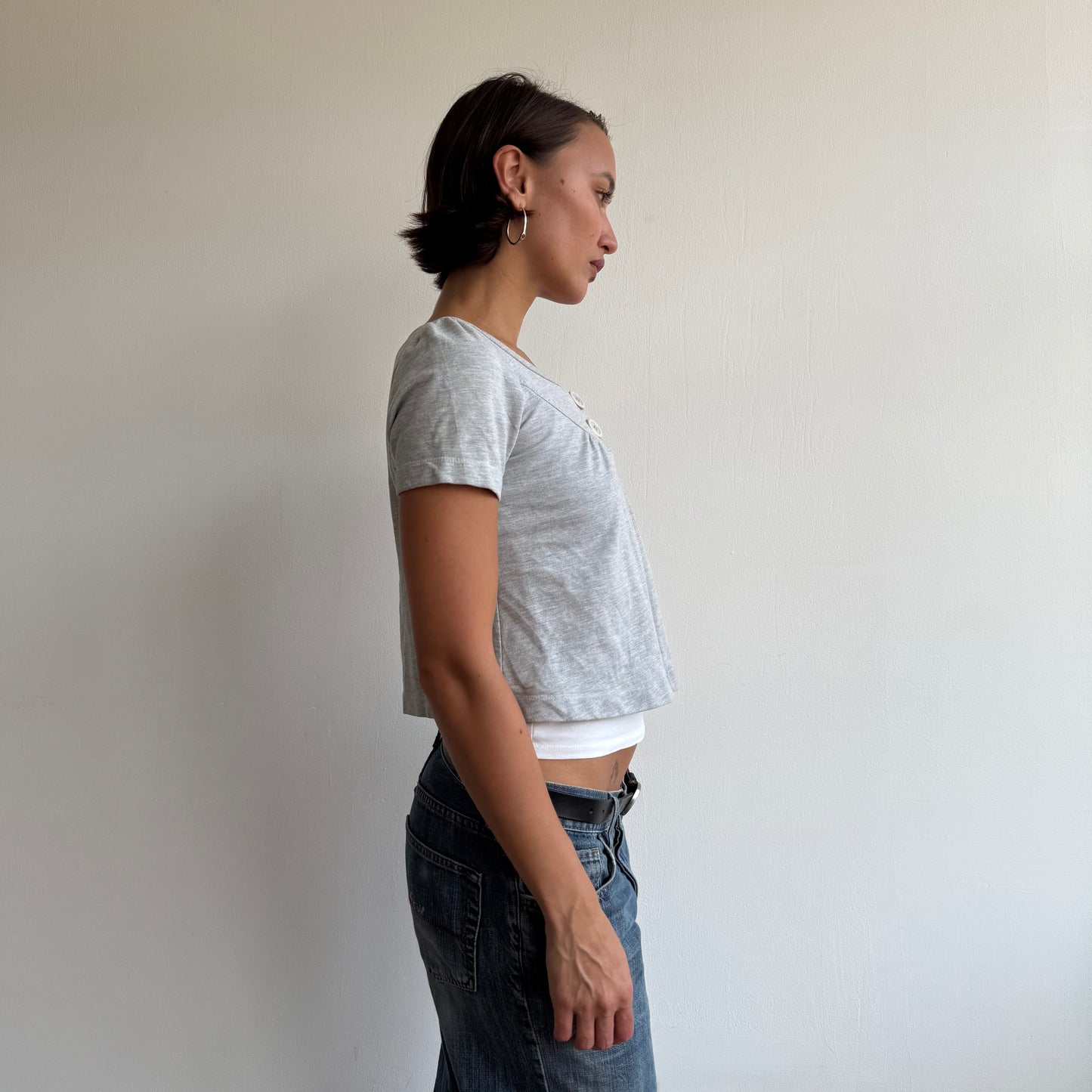 Grey cropped button jumper - Size S/M