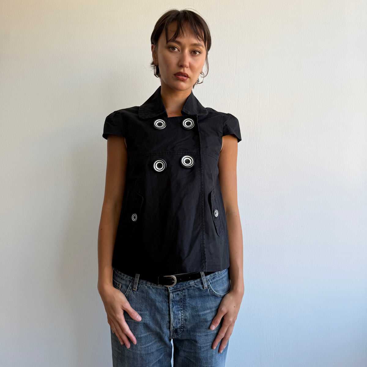 Black short sleeve peacoat - Size M