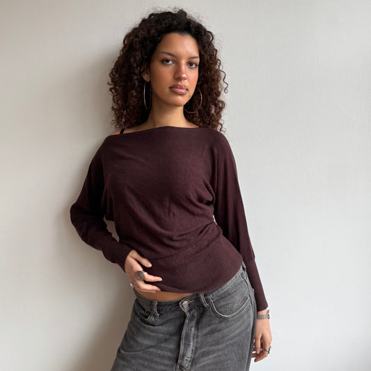 Brown slouchy knit jumper - Size S-M