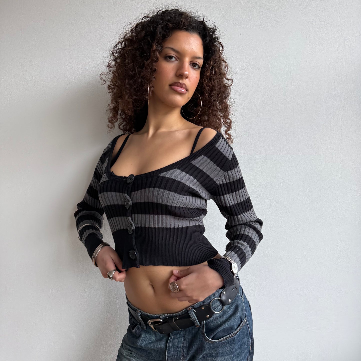 Black + grey crop cardi - Size S