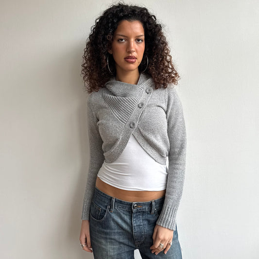 Grey wrap front button knit - Size M