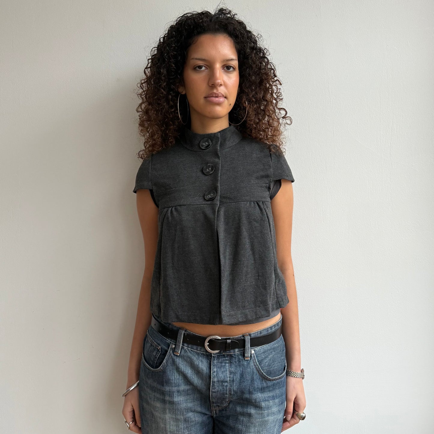 Charcoal short sleeve knit peacoat - Size S