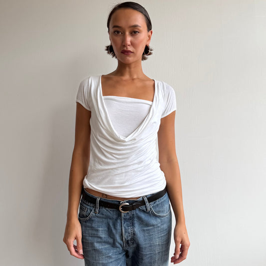 White cowl double layer keyhole top - Size S