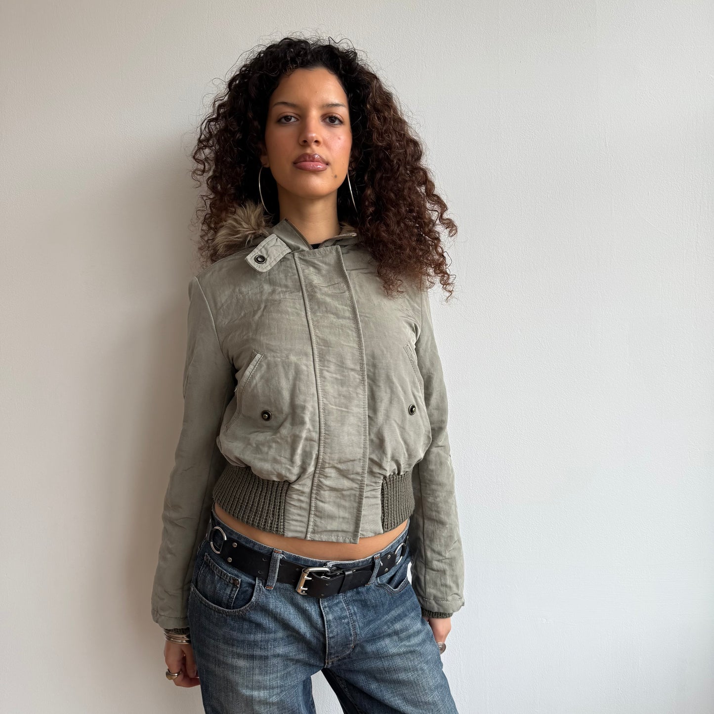 Khaki fur hood bomber - Size S