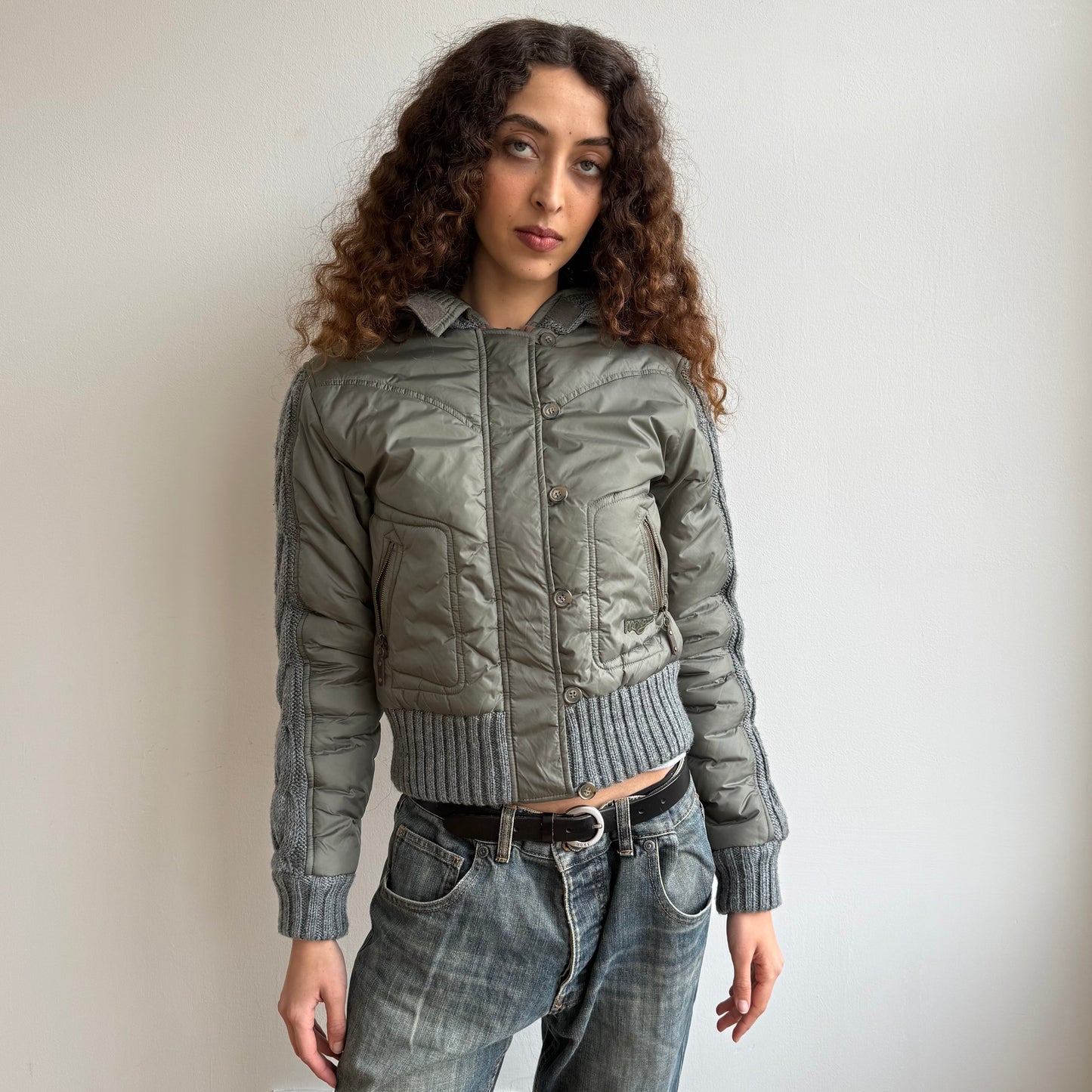 Morgan de toi khaki cable knit bomber - Size S