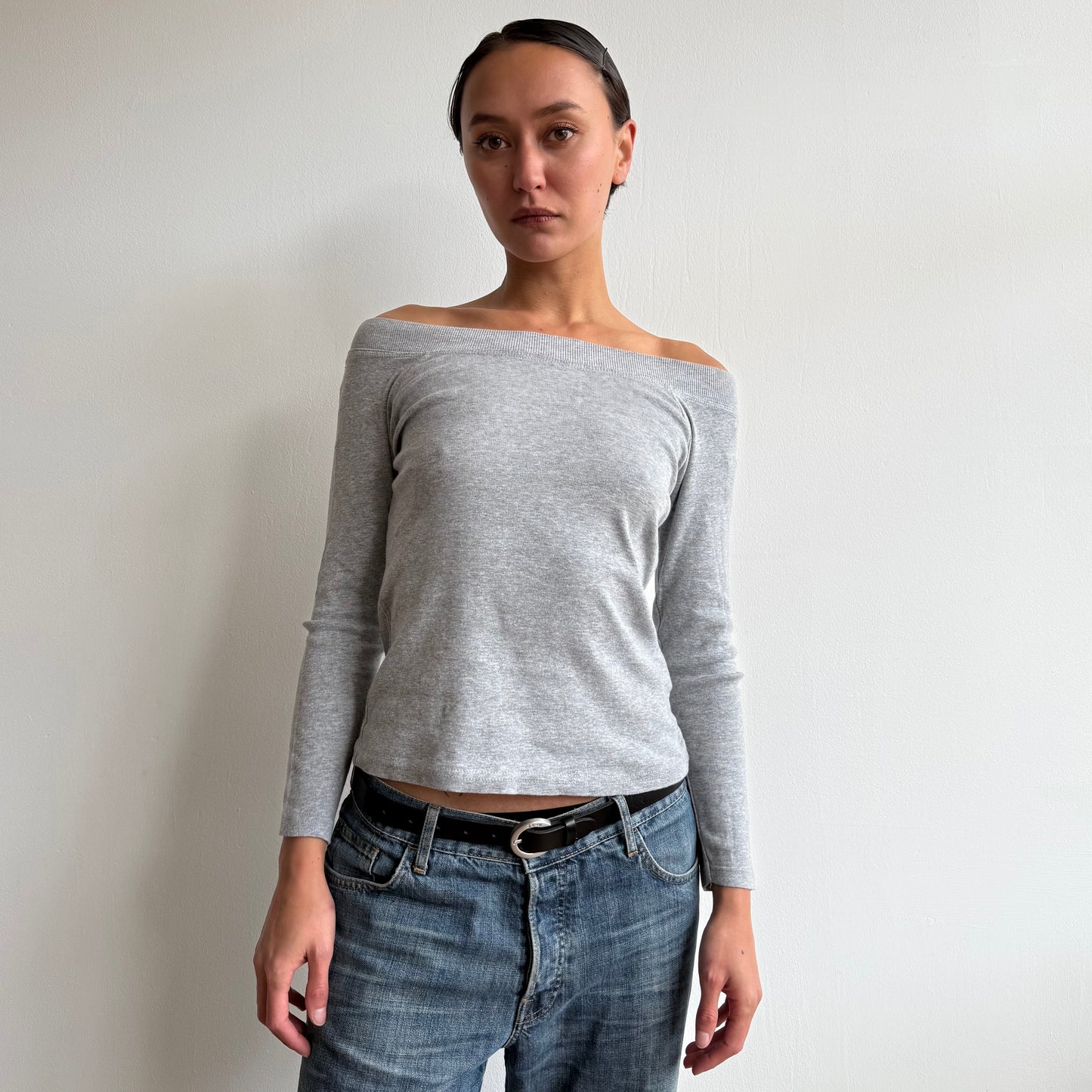 Grey 3/4 sleeve boatneck top - Size M