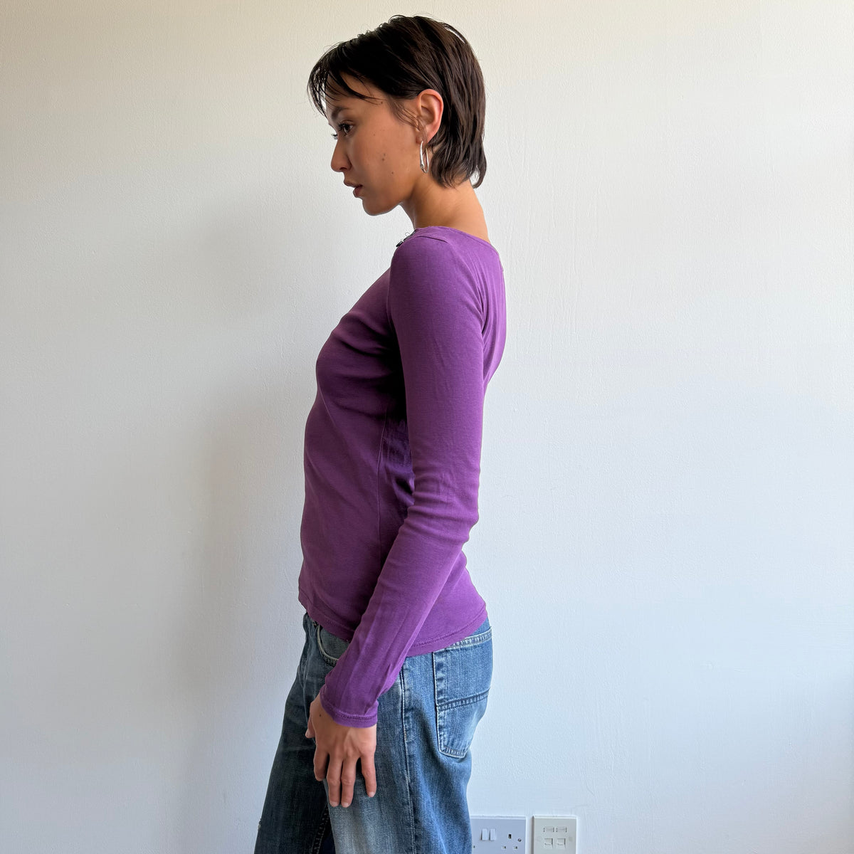 Purple button shoulder top - Size S