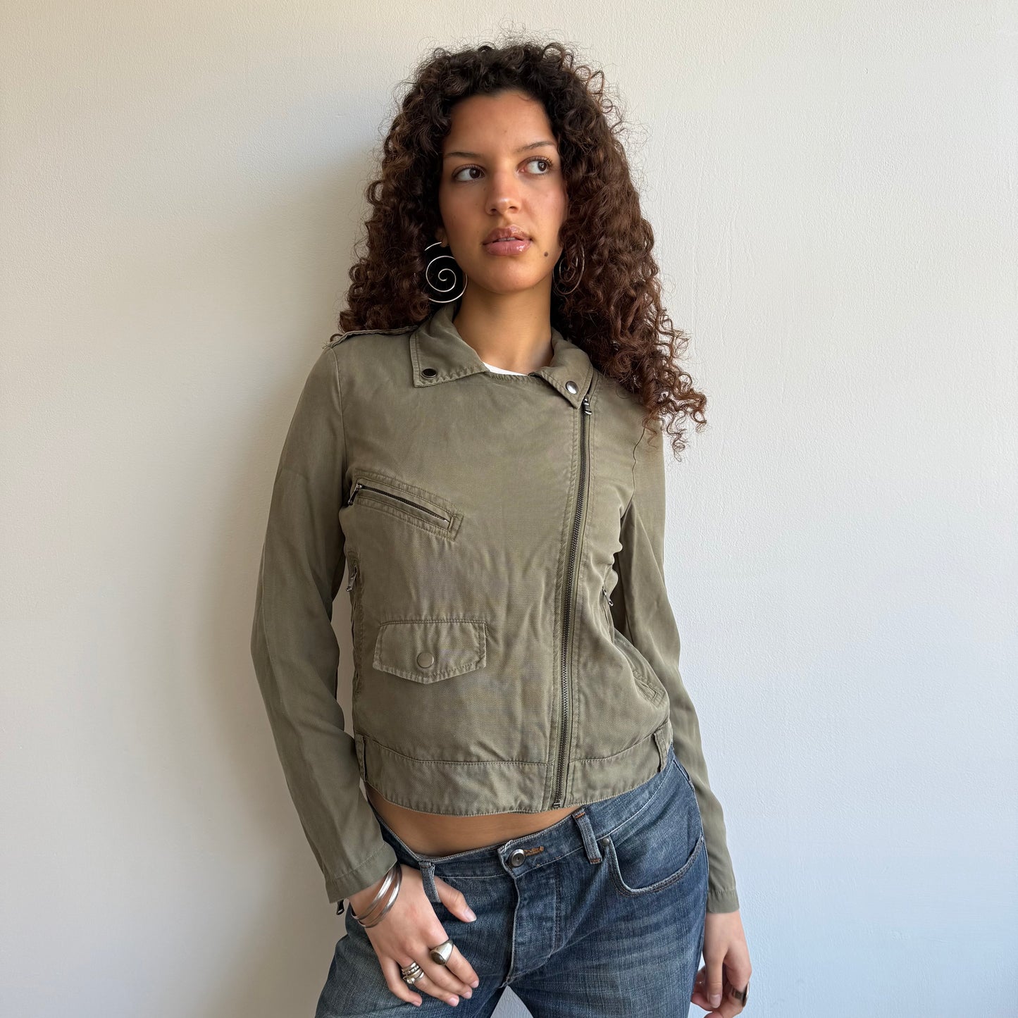 Khaki asymmetric moto jacket - Size S