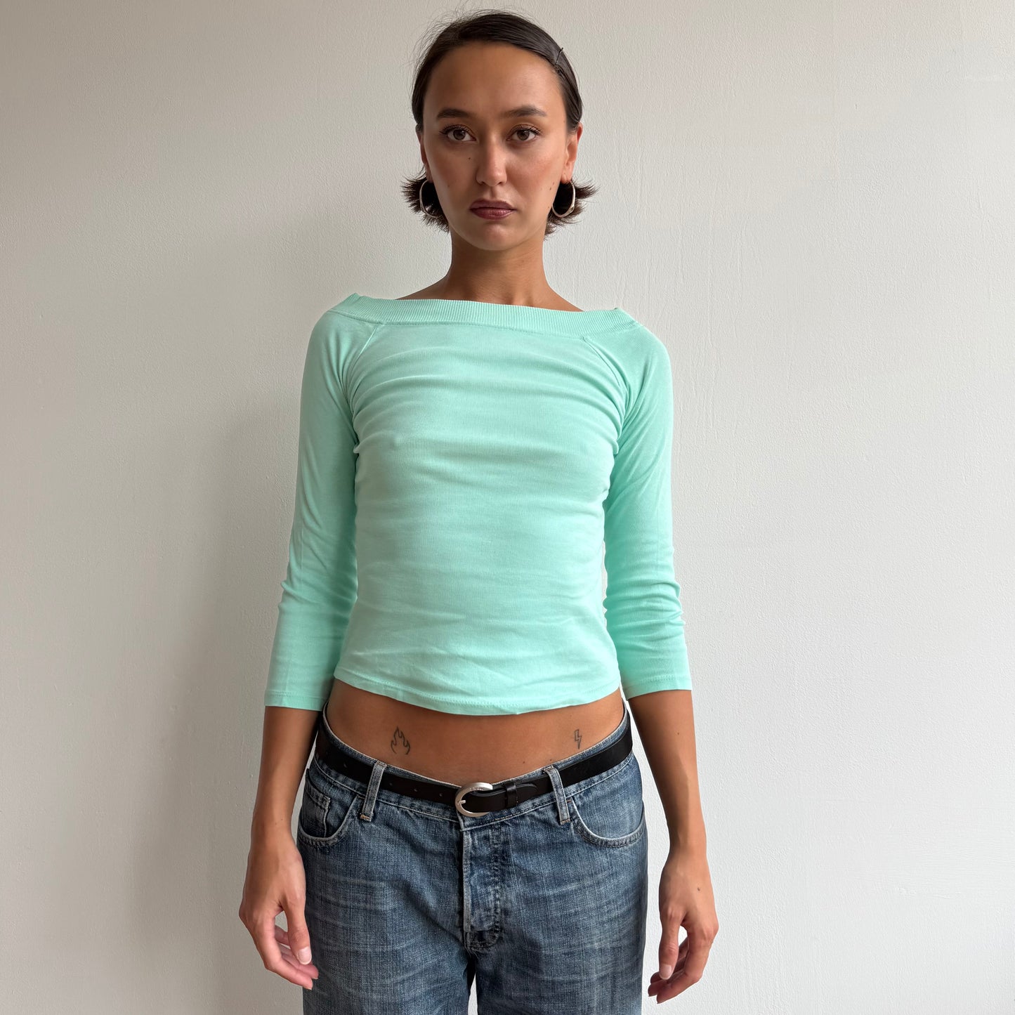 Mint 3/4 sleeve Bardot top - Size XS/S