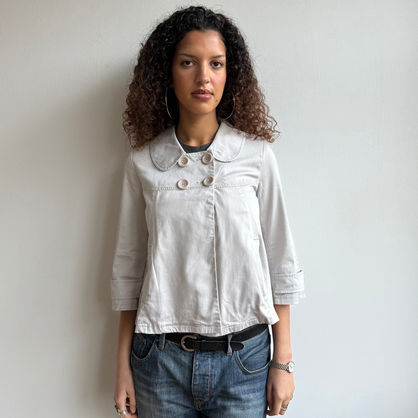 Light grey 3/4 sleeve swing peacoat - Size M