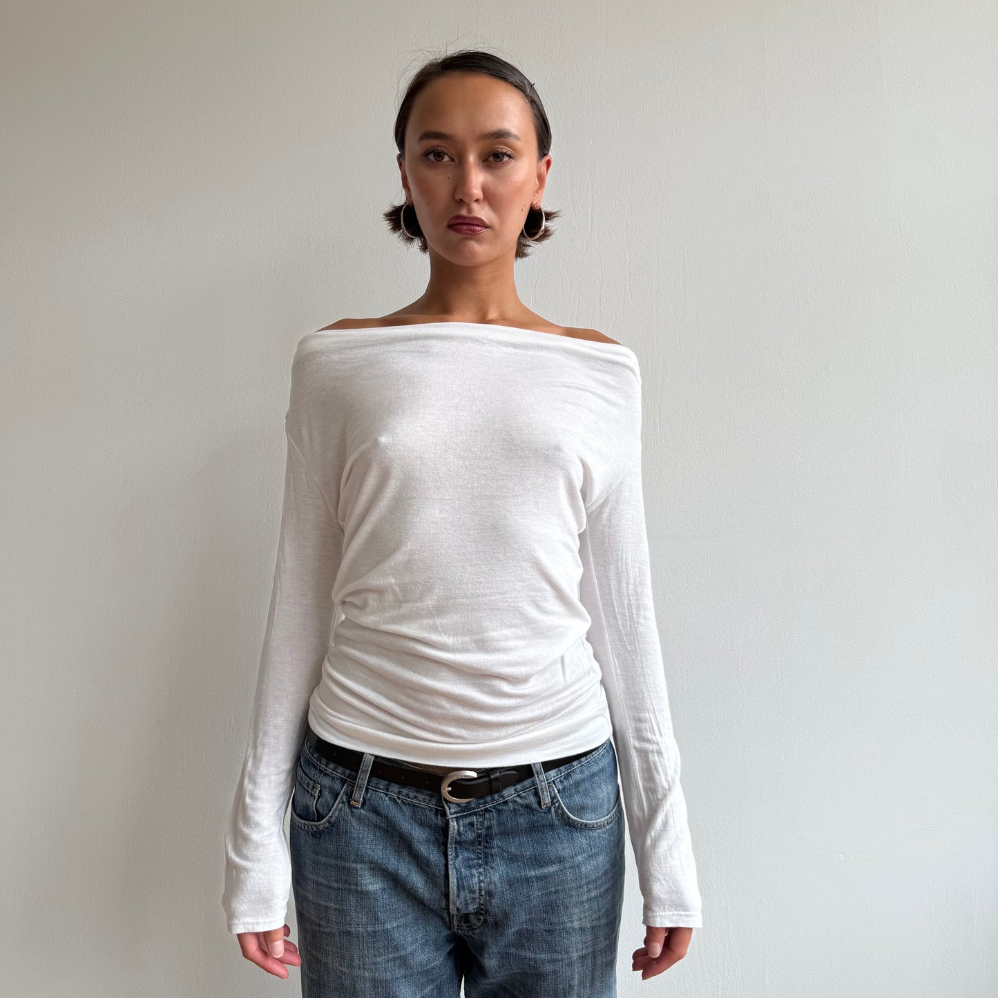 White long sleeve keyhole top - Size S
