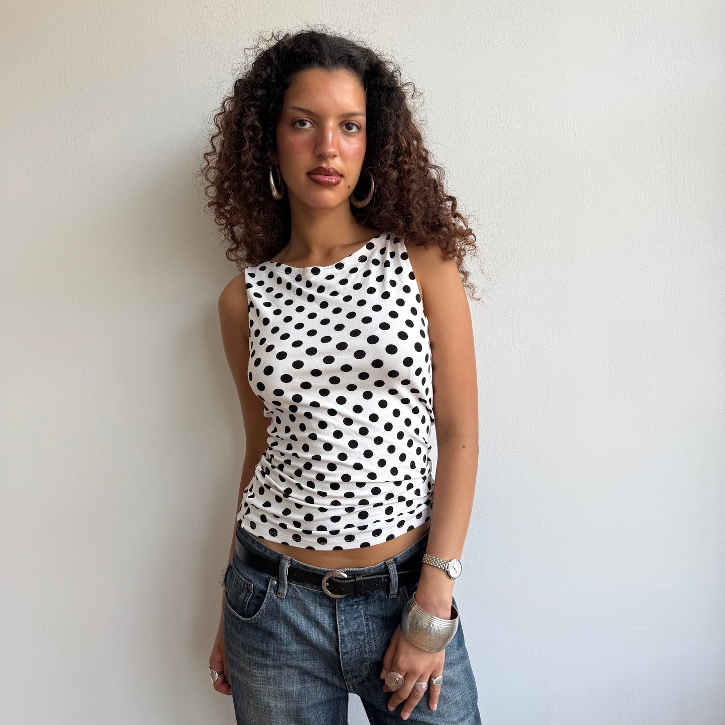 White polka dot top - Size M