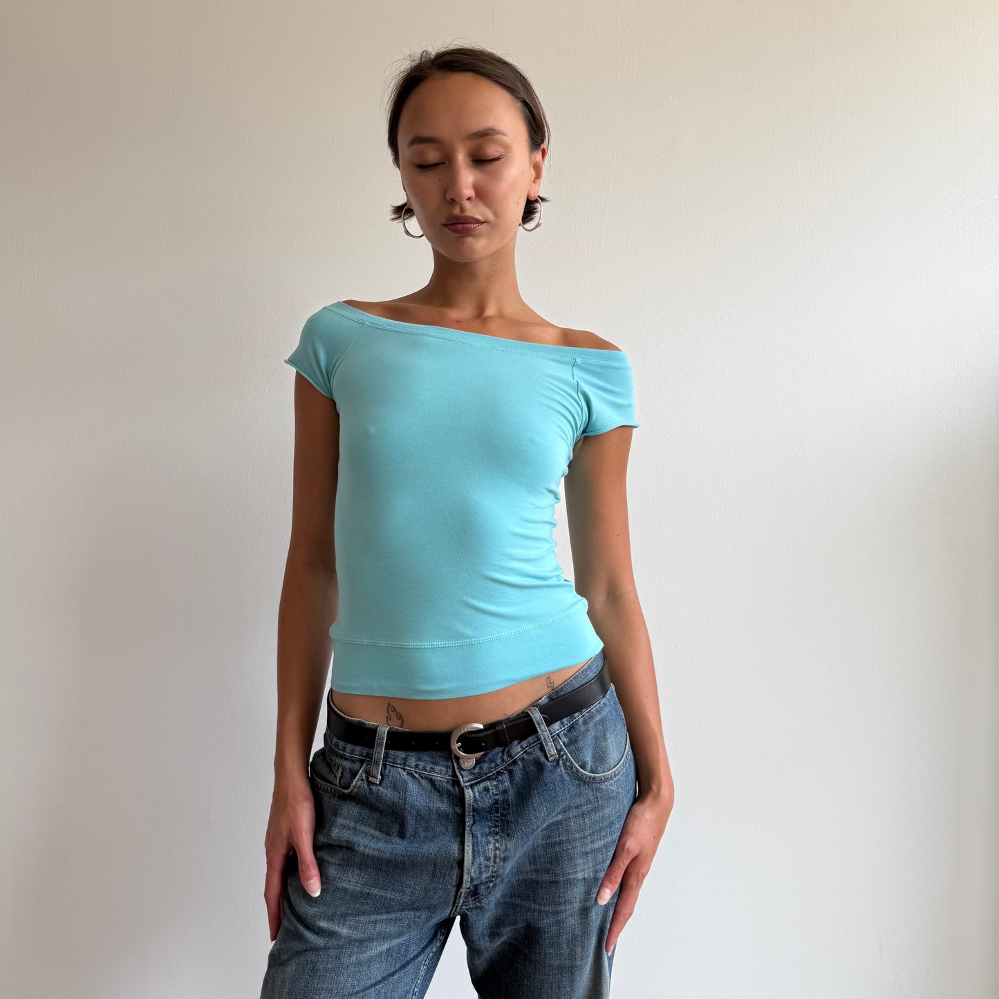 Blue Bardot top - Size S