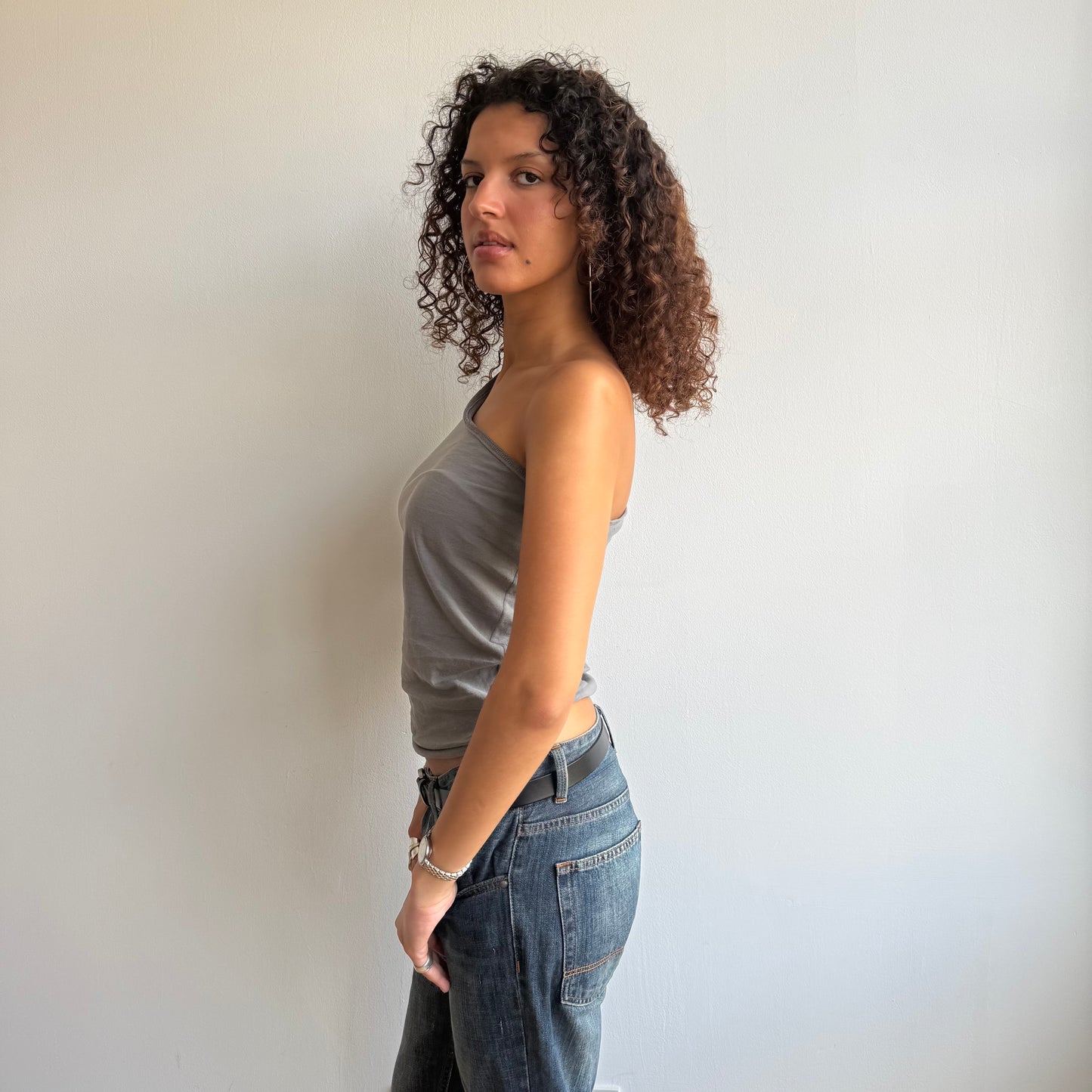 Grey one shoulder top - Size S/M