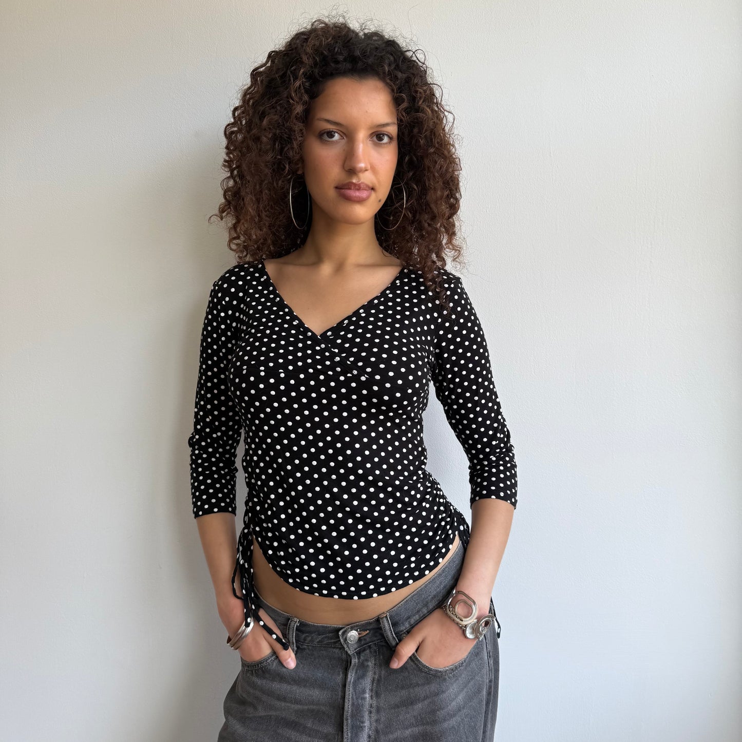 Polka dot ruched tie side top - Size S/M