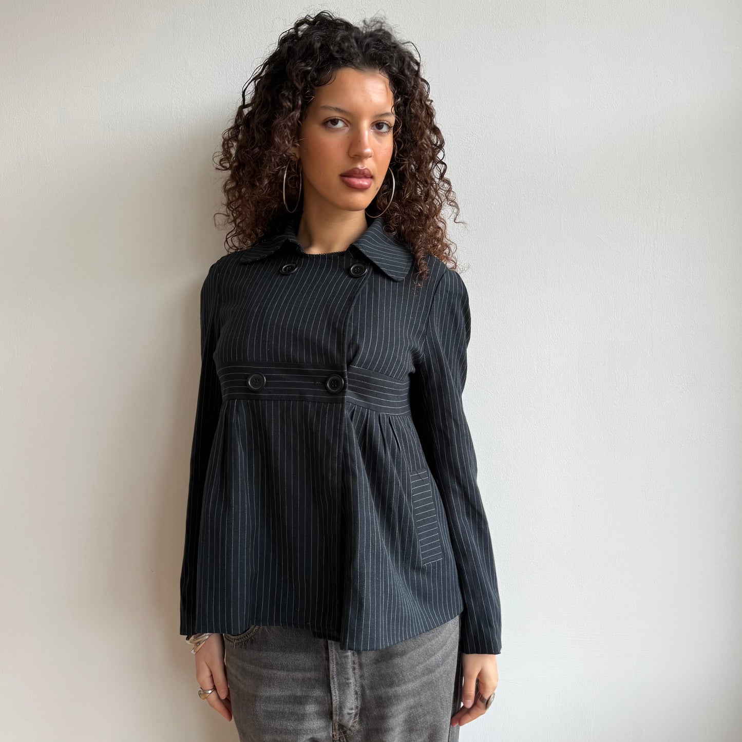 Navy pinstripe peacoat - Size M