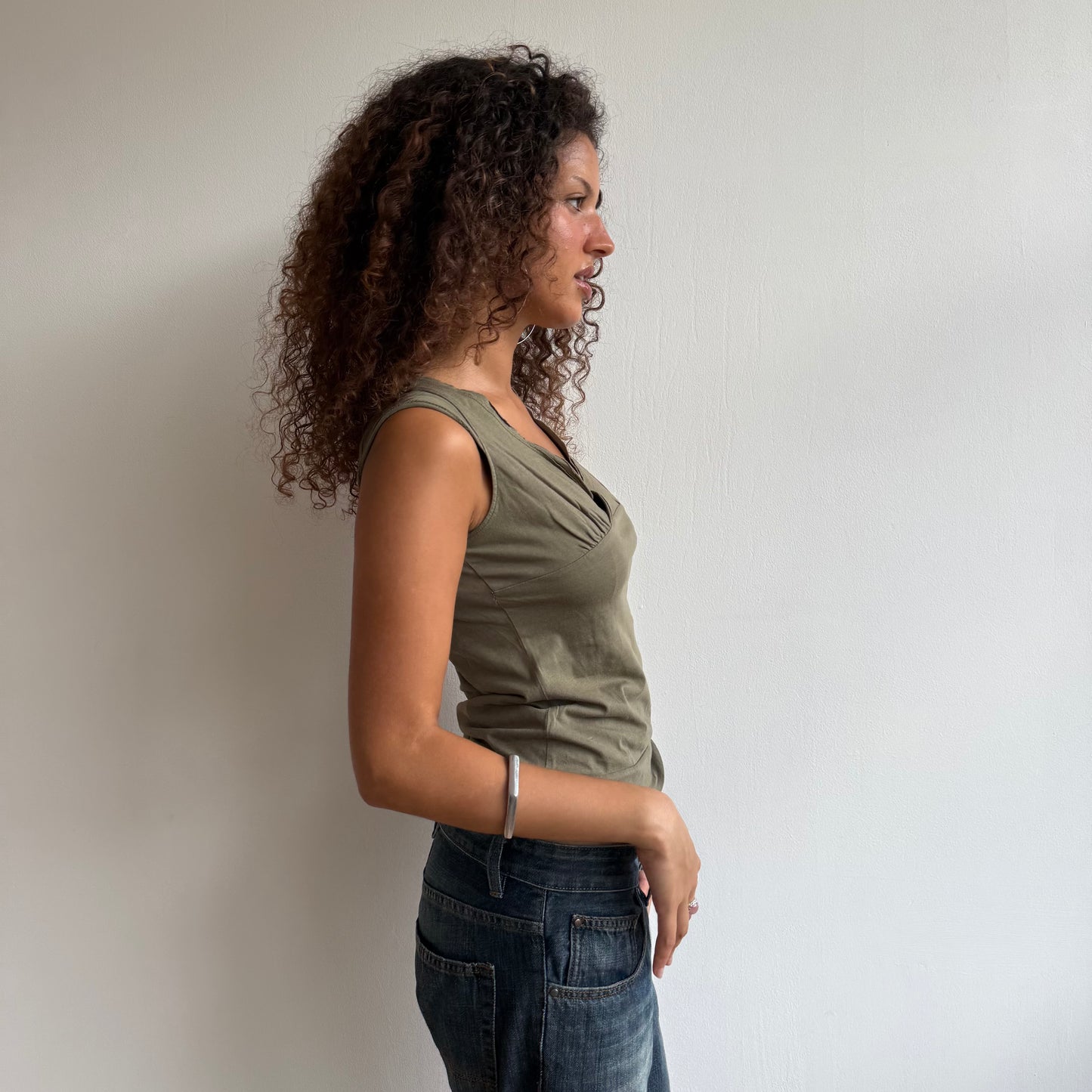 Khaki wrap tie side top - Size M