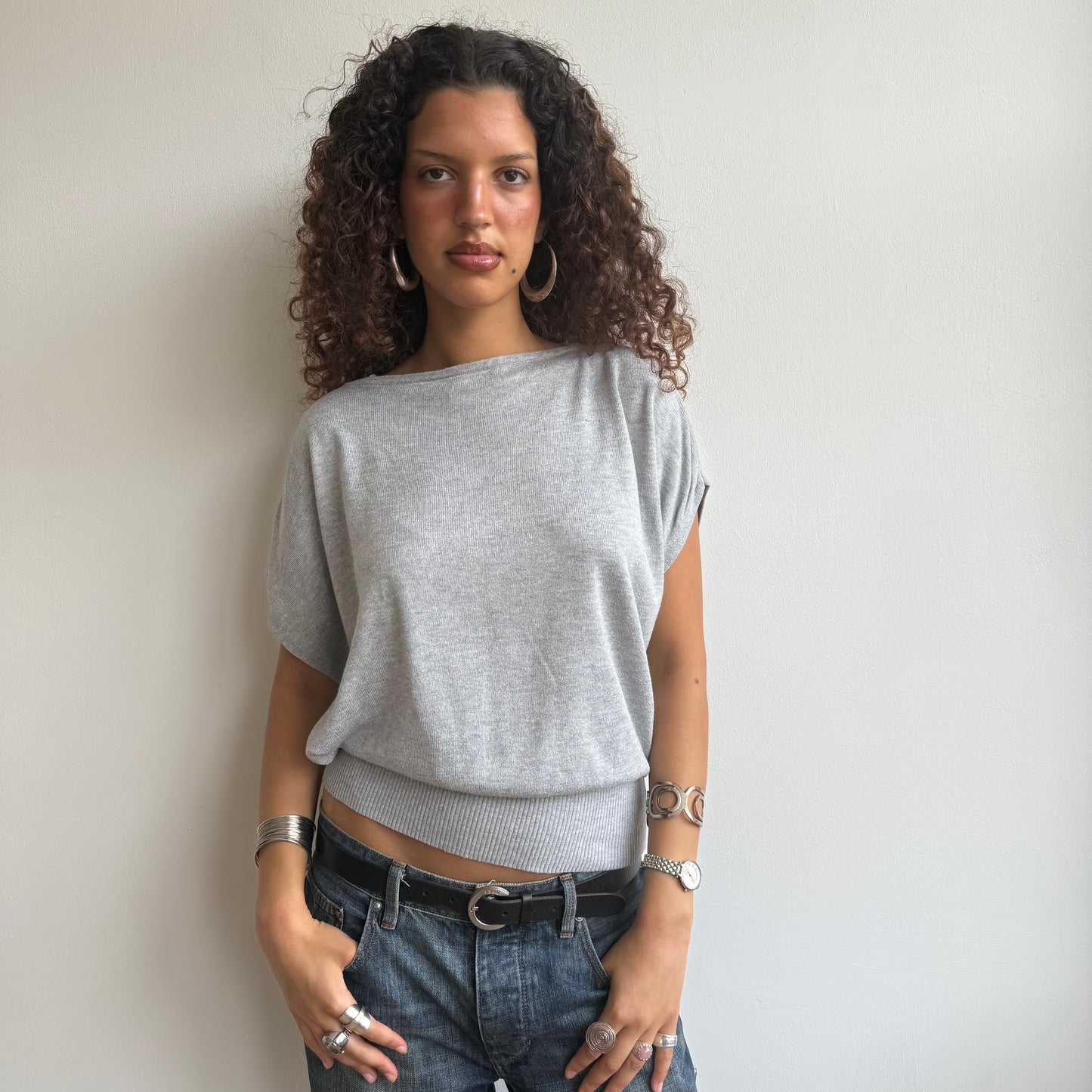 Light grey slouchy knit jumper - Size S